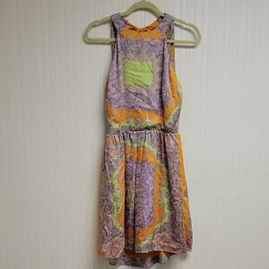 MM Couture Orange & Purple Satin Dress Large. New Spring Break Paisley Colorful